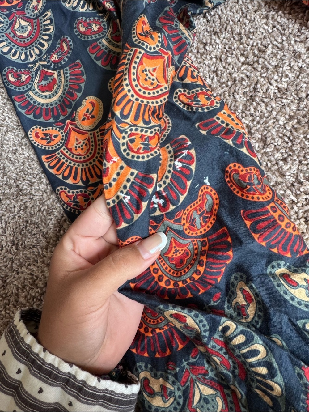 Warm NY Boho Wide-Leg Printed cotton Pants - Blue & Rust - Picture 6 of 7